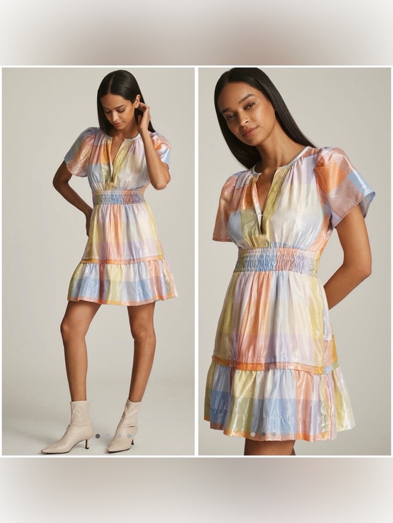 Anthropologie Dresses & Skirts - ANTHROPOLOGIE Multicolored Feminine Pastel Plaid Metallic Somerset Mini Dress 2X